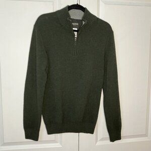 Paolo Mondo 1/4 Zip Sweater Mens M Merino Wool Cashmere Gray Green Grandpa